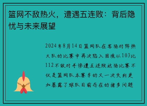 篮网不敌热火，遭遇五连败：背后隐忧与未来展望