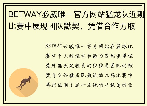 BETWAY必威唯一官方网站猛龙队近期比赛中展现团队默契，凭借合作力取胜 - 副本