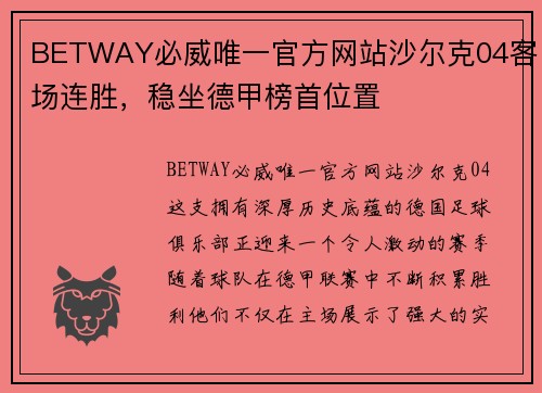 BETWAY必威唯一官方网站沙尔克04客场连胜，稳坐德甲榜首位置