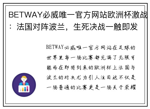 BETWAY必威唯一官方网站欧洲杯激战：法国对阵波兰，生死决战一触即发 - 副本